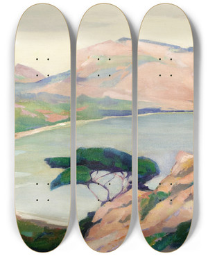 Triptych art skateboard deck of Jean Mannheim Carmel Coast by Jean Mannheim (1863-1945)