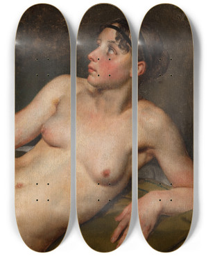 Triptych art skateboard deck of Christoffer Wilhelm Eckersberg Reclining Female Nude_1 by Christoffer Wilhelm Eckersberg (1783-1853)