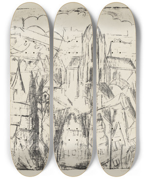 Triptych art skateboard deck of Ernst Ludwig Kirchner Frankfurter Dom_2 by Ernst Ludwig Kirchner (1880-1938)