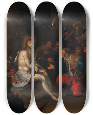 Triptych art skateboard deck of Frans Francken The Younger The Mocking Of Christ by Frans Francken the Younger (1581-1642)