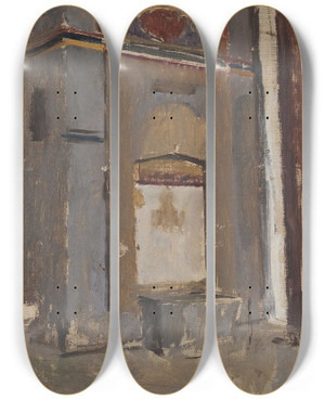 Triptych art skateboard deck of Jan Cigliski Fountain In The Khans Palace In Bakhchisaray From The Journey To Crimea Between 1887 And 1899 by Jan Ciaglinski (1858-1913)