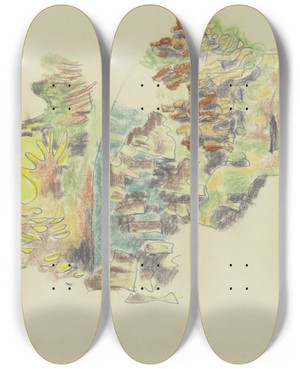 Triptych art skateboard deck of August Babberger Study Of Plants 4 by August Babberger (1885-1936)