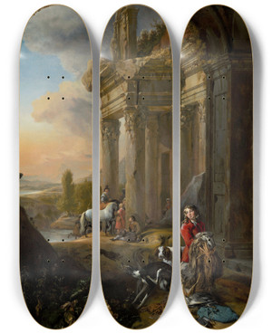 Triptych art skateboard deck of Jan Weenix After The Hunt by Jan Weenix (1641-1719)