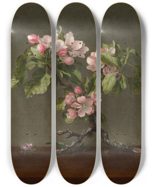 Triptych art skateboard deck of Martin Johnson Heade Apple Blossoms_1 by Martin Johnson Heade (1819-1904)