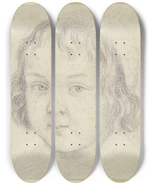 Triptych art skateboard deck of Robert Nanteuil Portrait Of A Child by Robert Nanteuil (1623-1678)
