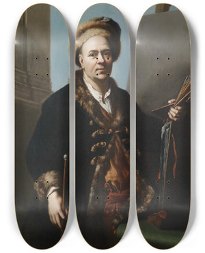 Triptych art skateboard deck of Jacob Van Schuppen Selfportrait by Jacob Van Schuppen (1670)