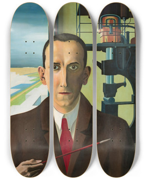 Triptych art skateboard deck of Carl Grossberg Self Portrait by Carl Grossberg (1894-1940)