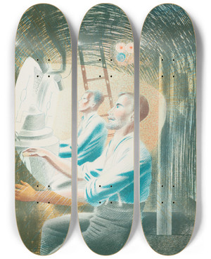 Triptych art skateboard deck of Eric Ravilious Submarine Observation by Eric Ravilious (1903-1942)
