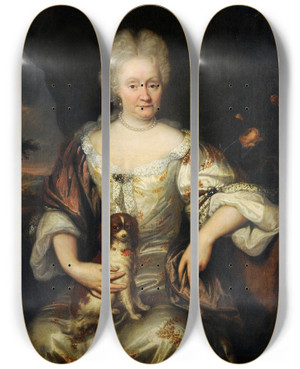 Triptych art skateboard deck of Reinier De La Haye Portrait Of A Lady With A Lap Dog by Reinier De La Haye (1640-1695)