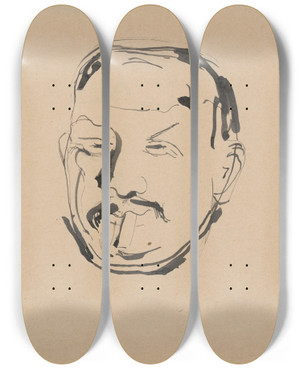 Triptych art skateboard deck of Cyprin Majernk Skicr_24 by Cyprian Majernik (1909-1945)