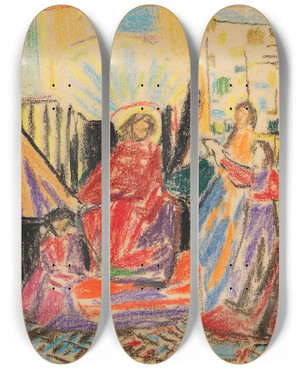 Triptych art skateboard deck of Adolf Hlzel Religises Motiv by Adolf Holzel (1853-1934)