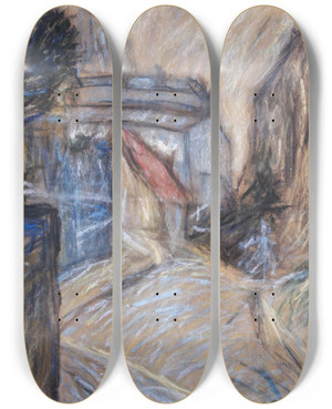 Triptych art skateboard deck of Giuseppe Cominetti Montmartre by Giuseppe Cominetti (1882-1930)
