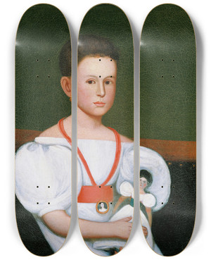 Triptych art skateboard deck of Zedekiah Belknap Seated Girl by Zedekiah Belknap (1781-1858)