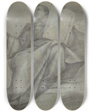Triptych art skateboard deck of Denys Calvaert Seated Monk by Denys Calvaert (1540-1619)