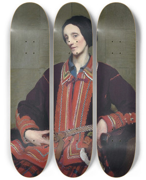 Triptych art skateboard deck of George Spencer Watson Portrait Of Hilda Spencer Watson_2 by George Spencer Watson (1869-1934)