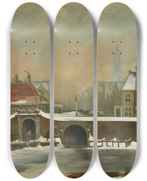 Triptych art skateboard deck of Wouter Johannes Van Troostwijk The Raampoortje In Amsterdam by Wouter Johannes Van Troostwijk (1782-1810)