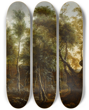 Triptych art skateboard deck of Frederik De Moucheron Forest Landscape by Frederik De Moucheron (1633-1686)