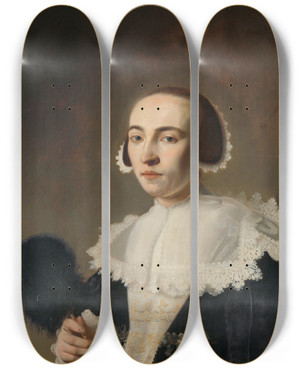 Triptych art skateboard deck of Pieter Dubordieu Portrait Of A Woman_2 by Pieter Dubordieu (1609-1678)