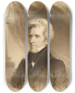 Triptych art skateboard deck of James Barton Longacre Andrew Jackson by James Barton Longacre (1794-1869)