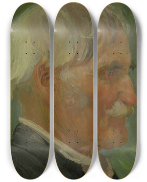 Triptych art skateboard deck of Jozef Hanula Head Of An Old Man_2 by Jozef Hanula (1863-1944)