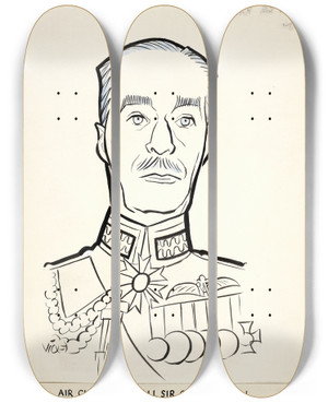 Triptych art skateboard deck of Victor Weisz Air Chief Marshal Sir Cyril Newall by Victor Weisz (1913-1966)