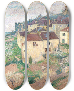 Triptych art skateboard deck of Henri Martin Maisons Saintcirqlapopie by Henri Martin (1860-1943)