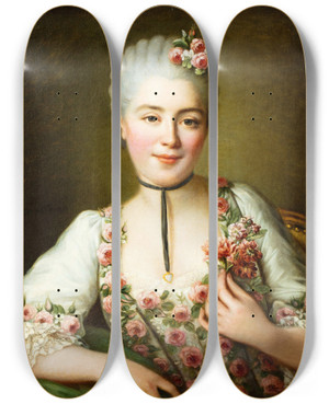Triptych art skateboard deck of Franoishubert Drouais Portrait Of A Lady Said To Be Mademoiselle Dor by Francois Hubert Drouais (1727-1775)