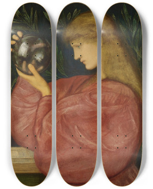Triptych art skateboard deck of Sir Edward Coley Burnejones Astrologia by Sir Edward Coley Burne-Jones (1833-1898)