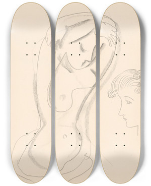 Triptych art skateboard deck of Mikul Galanda Ena So Zdvihnutmi Rukami A Nrt Enskho Profilu by Mikulas Galanda (1895-1938)