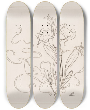 Triptych art skateboard deck of Flix Bracquemond Assiette Lis by Felix Bracquemond (1833-1914)