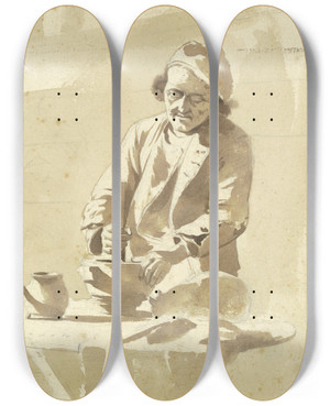 Triptych art skateboard deck of Jeanjacques De Boissieu Mann Mit Mrswer In Einer Apotheke by Jean-Jacques de Boissieu (1736-1810)