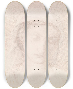 Triptych art skateboard deck of Sir Edward Coley Burnejones Female Head Study Of A Woman_1 by Sir Edward Coley Burne-Jones (1833-1898)