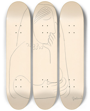 Triptych art skateboard deck of Mikul Galanda Ena V Atke S Podopretou Tvrou by Mikulas Galanda (1895-1938)