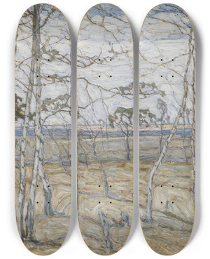 Triptych art skateboard deck of Abraham Manievich Birch Trees by Abraham Manievich (1881-1942)