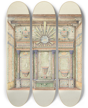 Triptych art skateboard deck of William Kieckhofel Decorations On Reredos And Sanctuary Walls by William Kieckhofel (20-)
