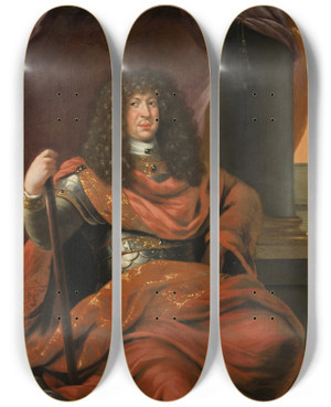 Triptych art skateboard deck of David Klcker Ehrenstrahl Kristian Albrekt 16411694 by David Klocker Ehrenstrahl (1628-1698)