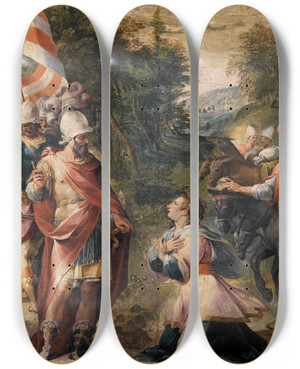 Triptych art skateboard deck of Avanzino Nucci David And Abigail by Avanzino Nucci (1551-1629)