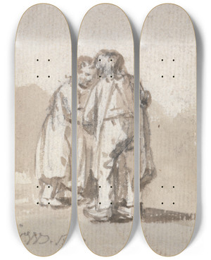 Triptych art skateboard deck of James Ward A Boy And Girl Conversing by James Ward (1769-1859)