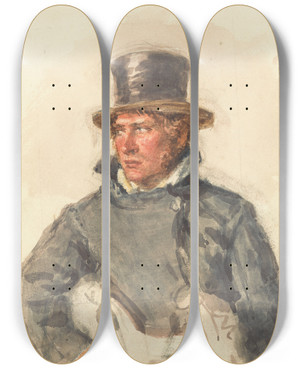 Triptych art skateboard deck of William Henry Hunt A Postillion by William Henry Hunt (1790-1864)