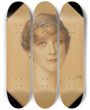 Triptych art skateboard deck of Franz Von Stuck Frauenportrt by Franz Von Stuck (1863-1928)