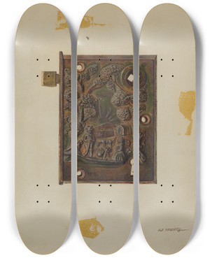 Triptych art skateboard deck of Alf Bruseth Door Lock by Alf Bruseth