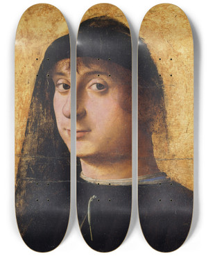 Triptych art skateboard deck of Antonello Da Messina Portrait Of A Young Gentleman by Antonello Da Messina (1430-1479)