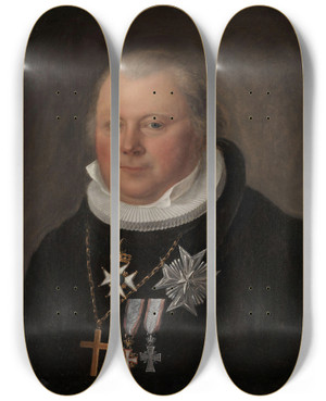 Triptych art skateboard deck of Jacob Munch Biskop Bech by Jacob Munch (1776-1839)