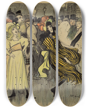 Triptych art skateboard deck of Thophile Alexandre Steinlen Danseuse Cossaise Dans Une Rue De Londres by Theophile Alexandre Steinlen (1859-1923)