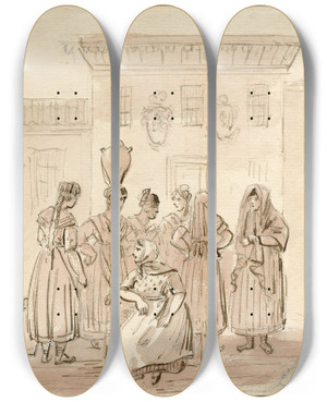 Triptych art skateboard deck of Otto Howen Groep Vrouwen Verzameld Op Een Plein by Otto Howen (1774-1848) Triptych art skateboard deck of Otto Howen Groep Vrouwen Verzameld Op Een Plein by Otto Howen (1774-1848)