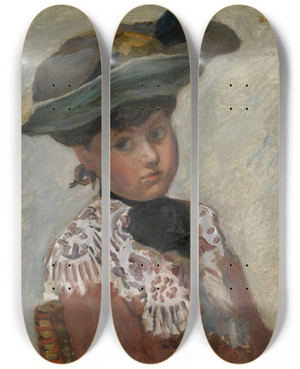 Triptych art skateboard deck of Pierre Bonnard Portrait De Jeune Femme Or Le Chapeau by Pierre Bonnard (1867-1947)