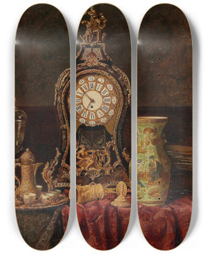 Triptych art skateboard deck of Max Schdl Still Life With Antiques_1 by Max Schodl (1834-1921)