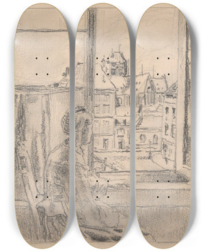 Triptych art skateboard deck of Henri De Braekeleer The Teniersplaats In Antwerp_2 by Henri de Braekeleer (1840-1888)