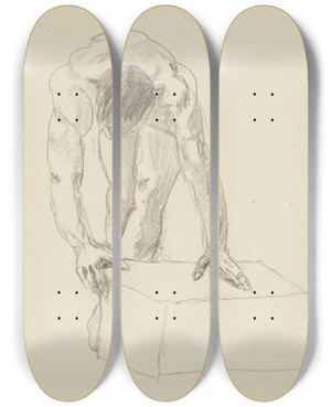 Triptych art skateboard deck of Adolf Sternschuss Akt Stojcego Pochylonego Mczyzny_1 by Adolf Sternschuss (1873-1915)