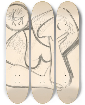Triptych art skateboard deck of Mikul Galanda Ena S Udovm Tanierom by Mikulas Galanda (1895-1938)
